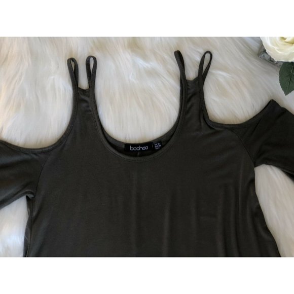 BooHoo Cold Shoulder T-Shirt Dress Women’s Size Small Olive Green - Picture 6 of 6